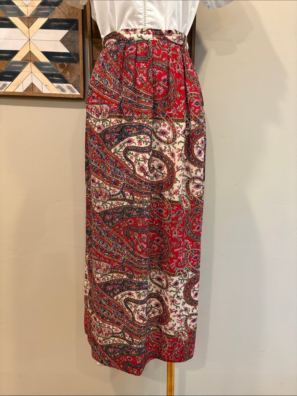Vintage Ralph Lauren Blue Label 90s Red Long Paisley Skirt size 4 - Picture 2 of 13